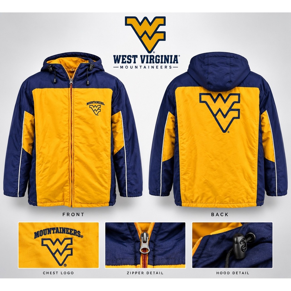 NCAA West Virginia Mountaineers Jacket Mens Medium Gold Blue Hooded Full Zip WV